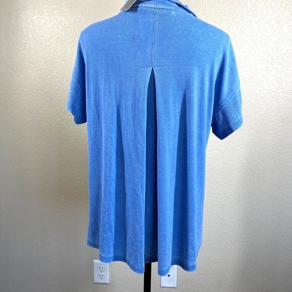 Anthropologie Jane and Delancey Blue top distressed collar short sleeve size S - Picture 2 of 10